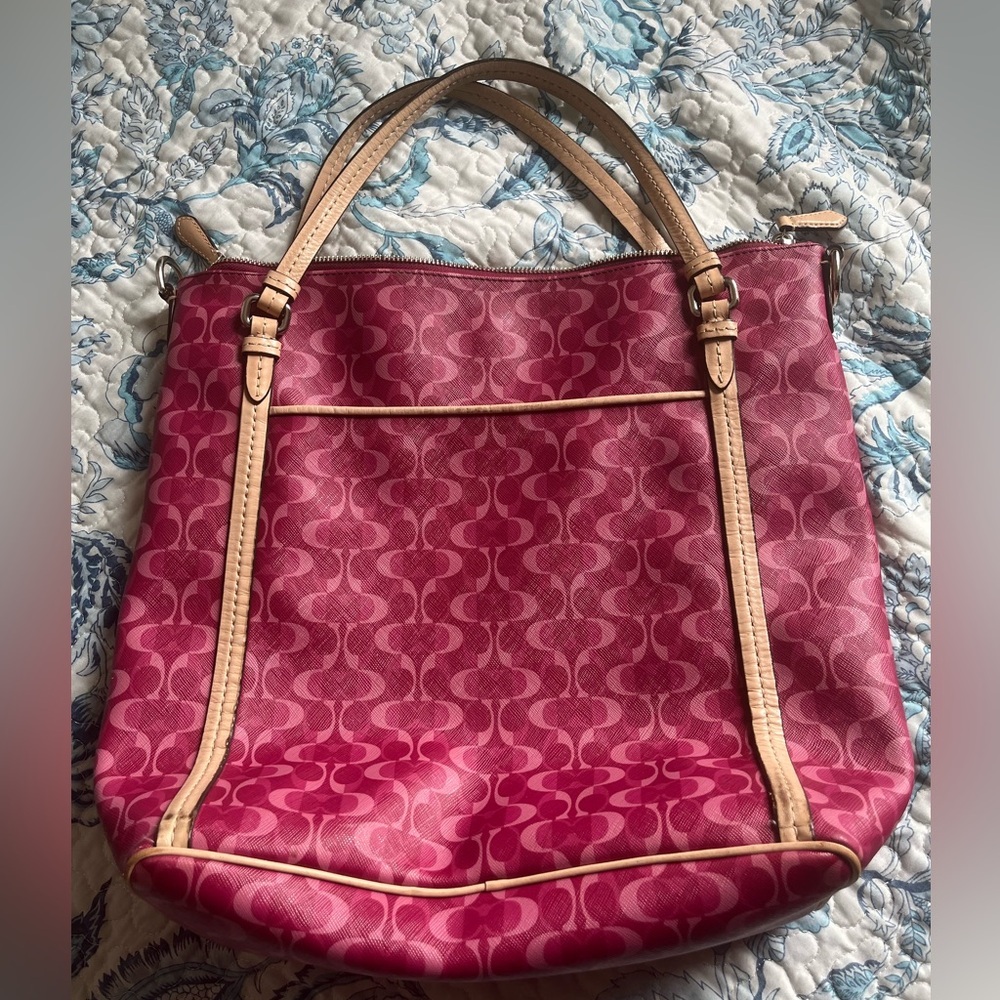 COACH PEYTON SIGNATURE TOTE SHOULDER BAG Large Pink Dream C print  BORDEAUX - Picture 2 of 11